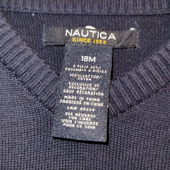 🆕️ Nautica Toddler Boys Navy Sweater Checked Button Down Shirt Set 18 Months - Picture 4 of 6